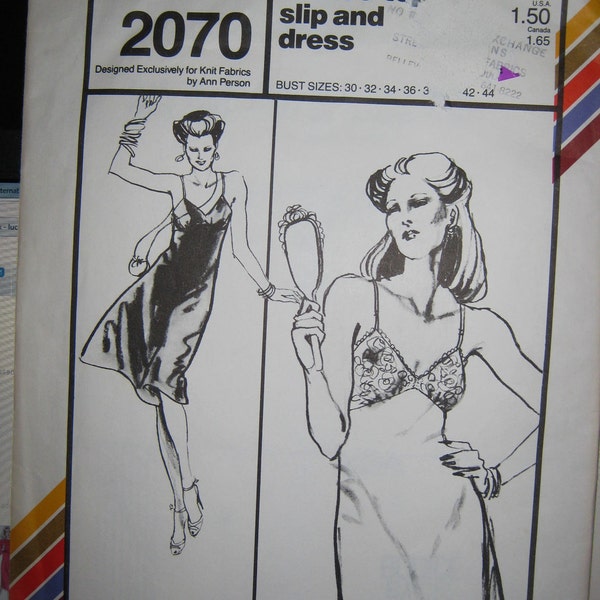 Vintage Slip   pattern Stretch and Sew 2070  bust 30 32 34 36 38 40 42 44