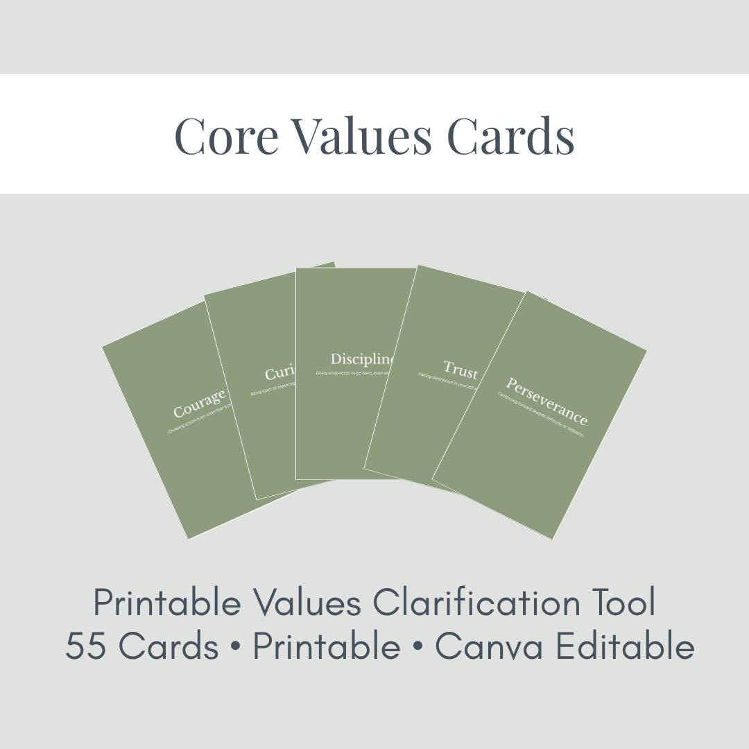 Core Values Cards Printable – Coaching, Personal Growth Tool - Canva ...