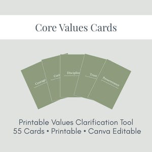 Core Values Cards Printable – Coaching, Personal Growth Tool - Canva Editable
