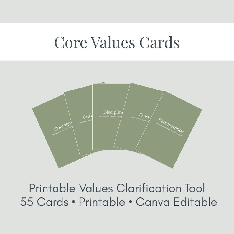 Core Values Cards Printable – Coaching, Personal Growth Tool - Canva ...