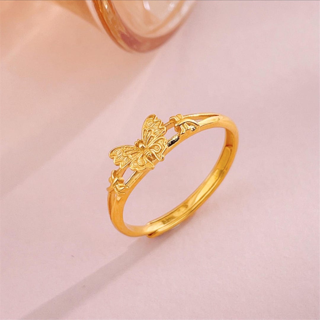 Handmade 24K Pure Gold Rings: Dainty Butterfly, Adjutable Size, Women ...