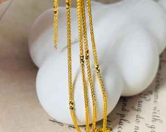 Vintage 24K Real Solid Gold Pendant Necklace: Handmade Chain For Men Woman.