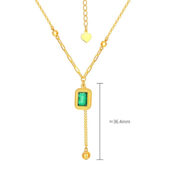 エメラルドグリーン ネックレス ゴールド Emerald Green 18K Gold Necklace with Asscher Cut Diamond Pendant