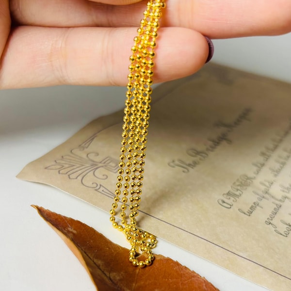 Round Ball 24K Yellow Gold  Chain: Delicate Bead Necklace,1.5mm Widths, 3.5-9.5grams.