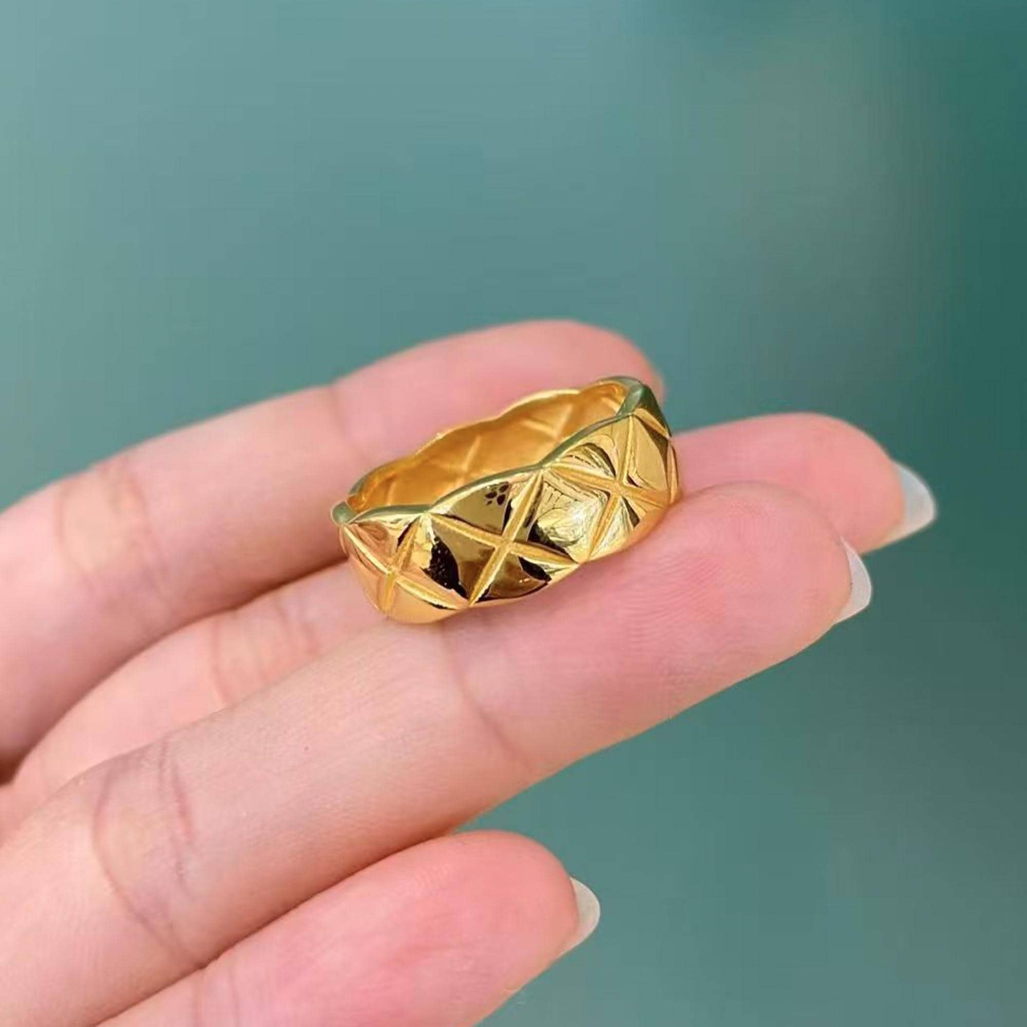 Handmade 24K Pure Gold Rings: Vintage Cross Pattern, Width 7mm, Women ...