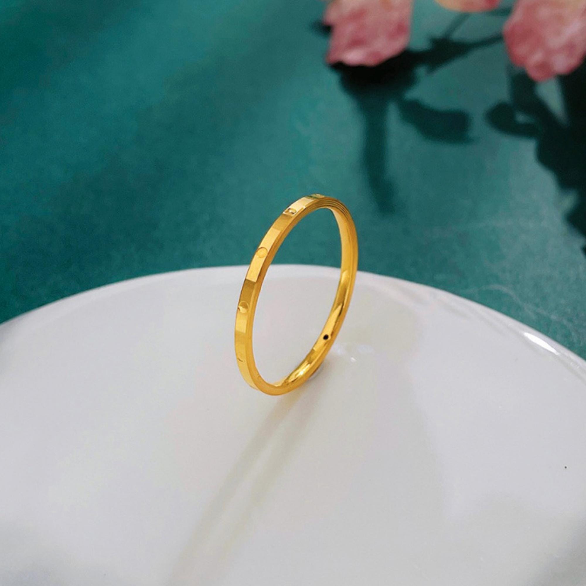 Gold Simple Rimg Simple Modern 24K Yellow Gold Hollow Rings: Minimalist, 1.3mm Thick, 1 ...