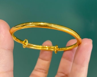 Verstellbar 24K reinem Gold Armband Armreif: Gelbgold Schmuck für Frauen Männer.