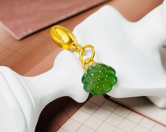 24K Pure Gold Lotus Jade Pendant: Vintage Floral Design