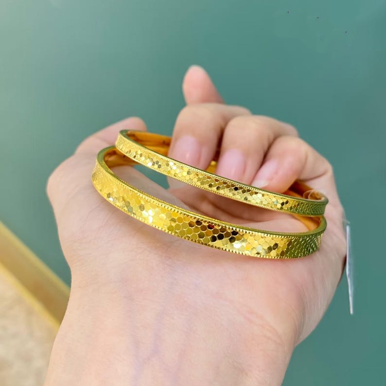 Shiny Fish Scale Pattern Bracelet:AU999 Gold Cuff Bangles,Classic Jewelry,2-6mm Width. image 14