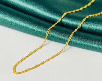 24K Real Gold Chain Necklace For Men Women: Anniversary Wedding Jewelry, 45/50cm Length.