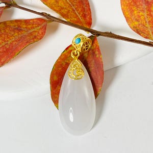 24K Solid Gold Waterdrop Jade Necklace: Handmade Gemstone Pendant