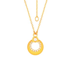 24K Solid Gold Diamond Pendant Necklace: Dainty 45cm Chain