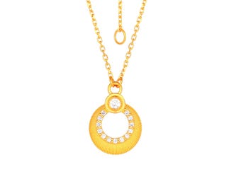 24K Solid Gold Diamond Pendant Necklace: Dainty 45cm Chain