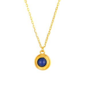 24K Gold Necklace: Deep Blue Bead Pendant, Minimalist Style