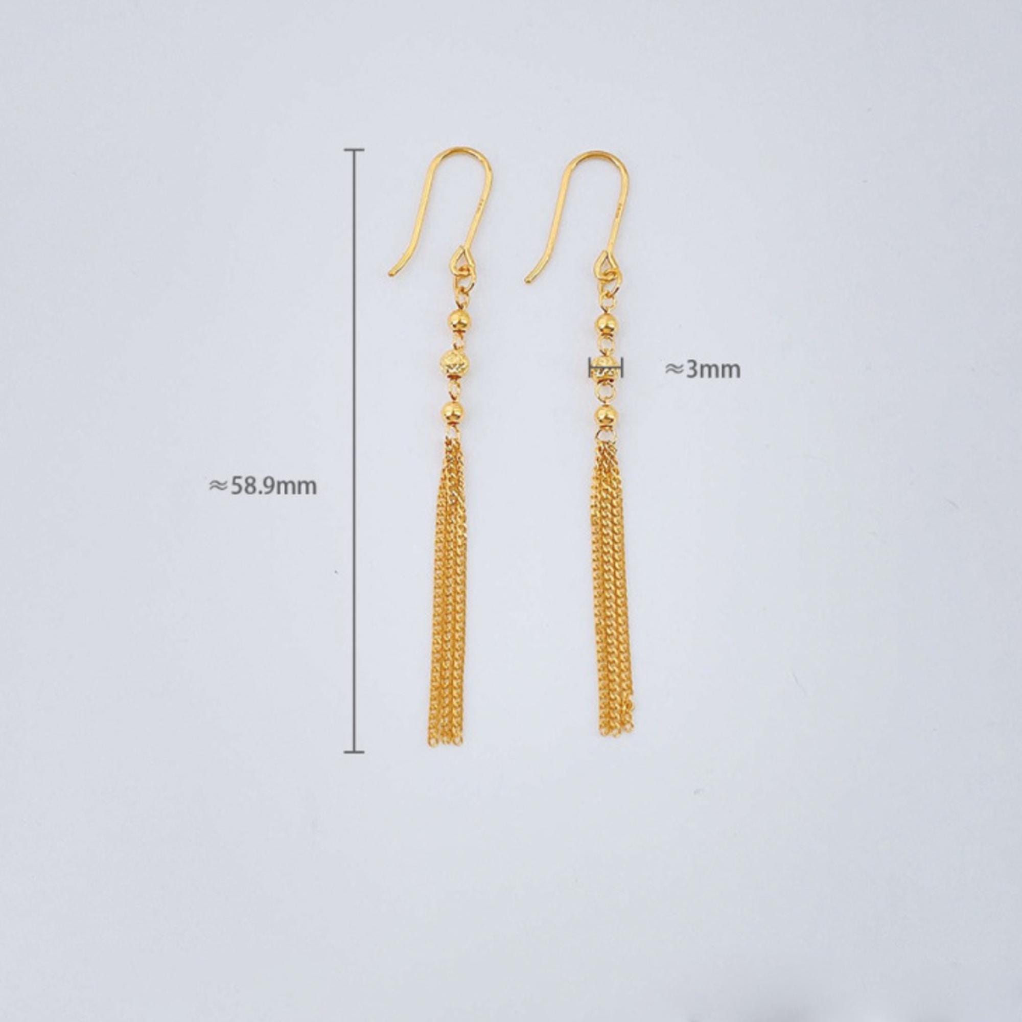 24K Solid Gold Drop Earrings: Tassels Design, Long Drop, Handmade Women ...