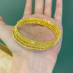 Elastic Five-Layer Stacked Bracelet:24K Pure Yellow Gold,Sparkle 5 Piece Bangle Set.