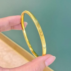 Delicate 24k Yellow Gold Cuff Bracelet Bangle: 4mm Width,  Minimalist Jewelry For Women Men.