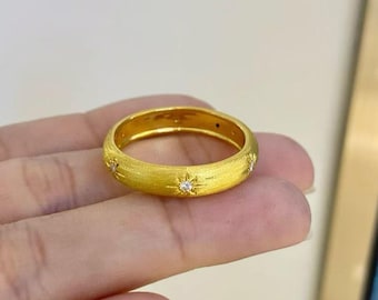 Dainty 24K Real gold Star Ring: Diamond Ring, Women Jewelry.