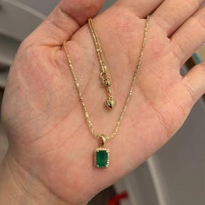 18K Solid Gold Smaragd Necklace.Yellow Gold Anhänger Necklace