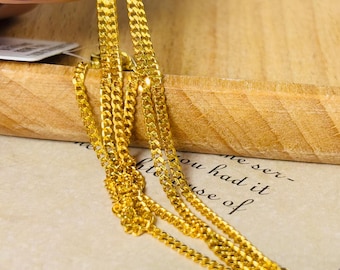 24K Real Gold Necklace: Wealth Chain Jewelry, 1.7mm Width, 6.5-7.6g.