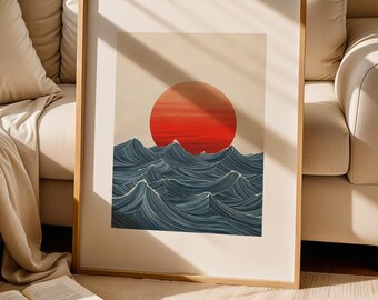 Lámina artística japonesa: Amanecer sobre las olas