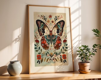 Lámina artística de mariposas: simetría floral