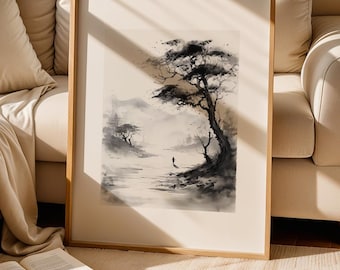 Impresión artística Sumi-e: Soledad en tinta