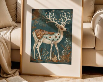 Lámina de arte popular: ciervo del bosque