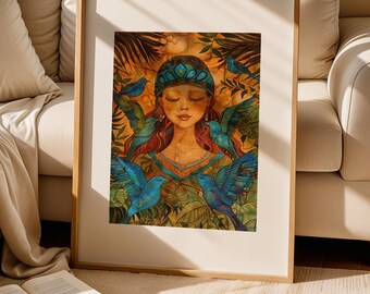 Lámina artística de atención plena: La armonía de los susurros del bosque