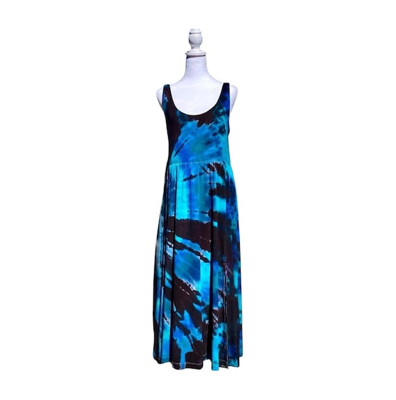 black and blue tie dye dress Large Women’s Maxi Stretchy Beachy Teal Aquamarine Long Flowing Dress Cobalt Oasis Floral Lace Color:Eggplant Day Dress shoulder sleeves