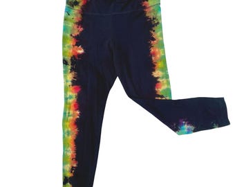Size Extra Large Black Reverse Tie Dye Leggings - Rainbow