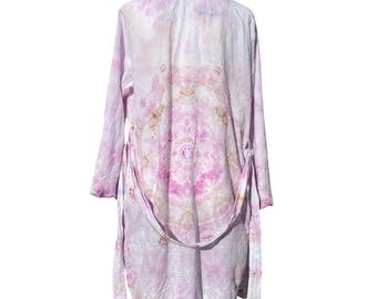 Tie Dye Mandala Robe - Lightweight Pink, Blue, and White (Size Small) with Pockets