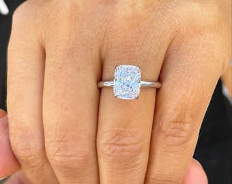 2 CT Cushion Cut Moissanite Engagement Ring | 14K Gold Solitaire Bridal Ring | Forever One Moissanite | Unique Wedding Proposal Gift