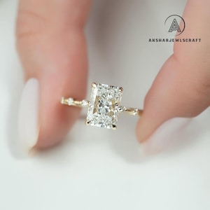 3 CT Radiant Cut Moissanite Solitaire Ring, 14K Gold Engagement Ring, Unique Wedding Ring, Dainty Anniversary Gift, Proposal Gift for Her