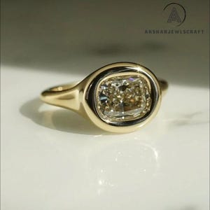 2.8ct White Cushion Cut Bezel Ring – Elegant Birthstone Ring for Her – Promise Ring with Signet Shank – Customizable Engagement Ring