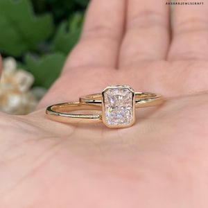 2.0 CT Radiant Cut Moissanite Bridal Ring Set | Bezel Set Diamond Wedding Ring | Ice Crushed Design Jewelry Collection for Women