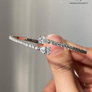 Pear Moissanite Bracelet Bangle - 10 Carat, 14KT White Gold or Sterling Silver - Wedding Jewelry, Luxury Gift, Elegant Bracelet for Her