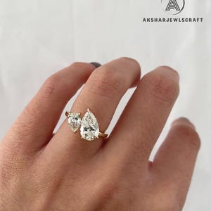 2CT Pear Cut Toi et Moi Moissanite Ring | Two Stone Engagement Ring in 14K Yellow Gold | Elegant Wedding or Anniversary Jewelry for Women