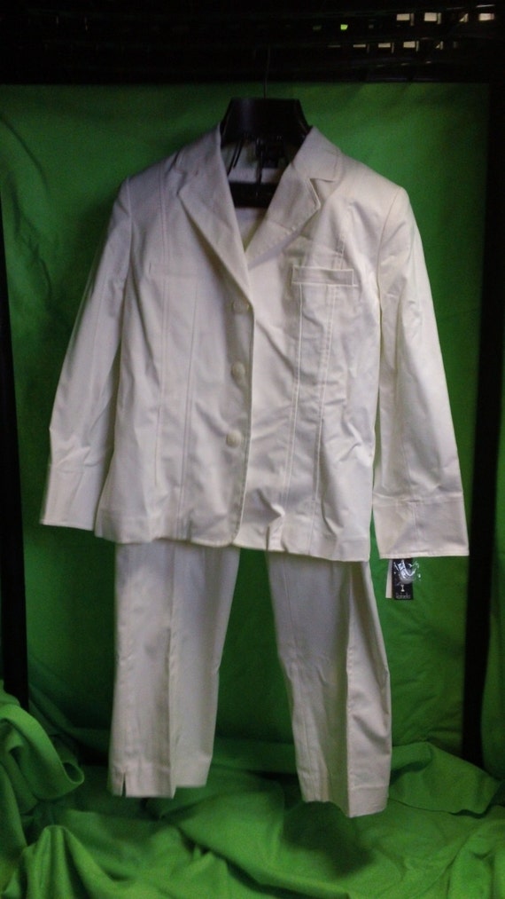 Vintage Womans Pantsuit 90's, White Jacket with Pa