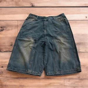 Incredible super baggy wide leg denim carpenter shorts jorts in dark blue wash. All Sizes.