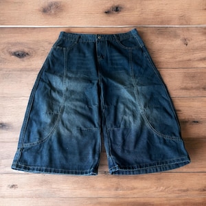 Incredible super baggy wide leg denim carpenter shorts jorts in dark blue wash. All Sizes.