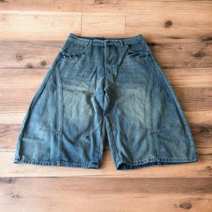 Incredible super baggy wide leg denim carpenter shorts jorts in mid blue wash. All Sizes.