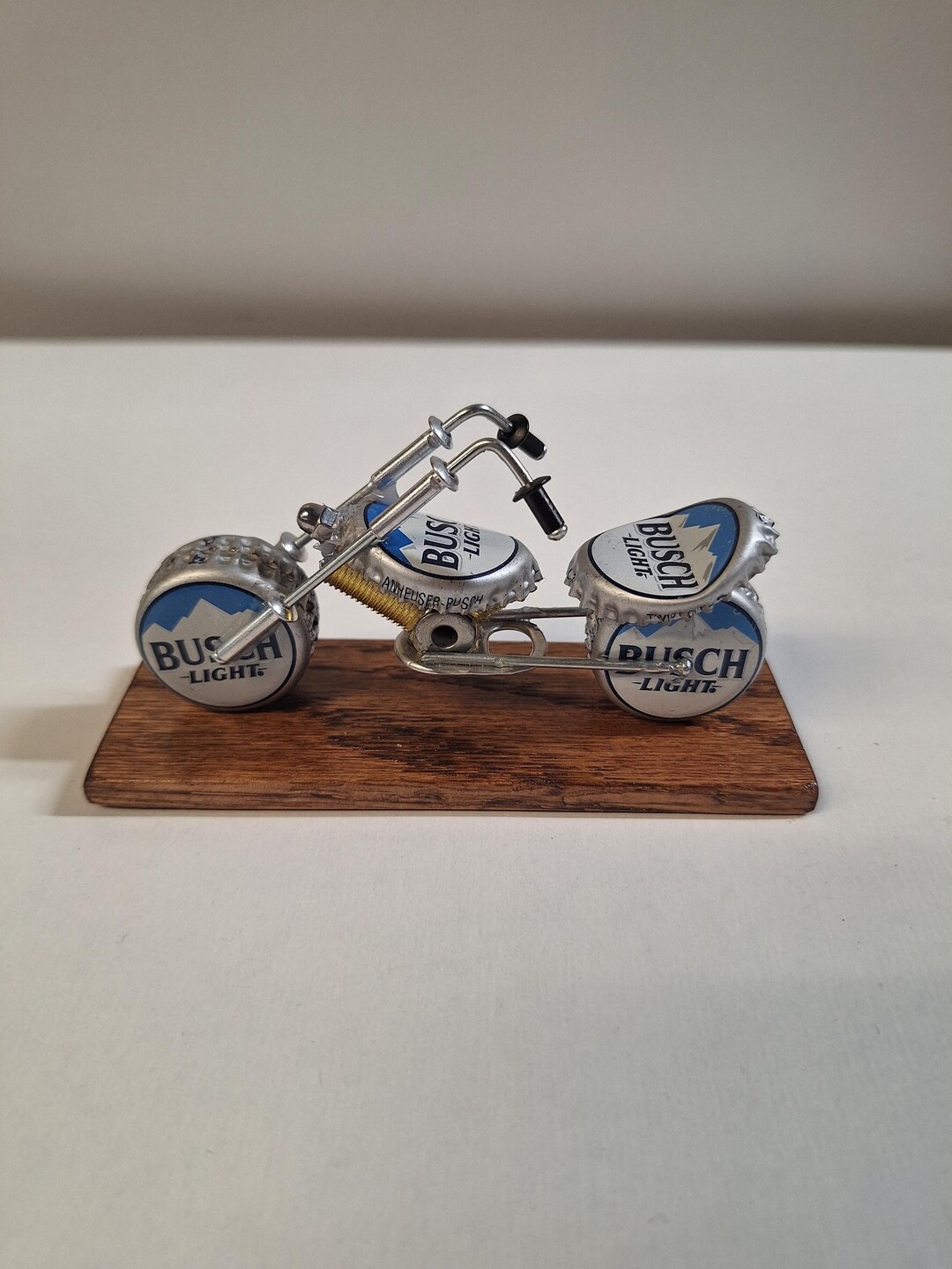 Handcrafted Folk Art Busch Light Beer Cap Motorcycle 4.5