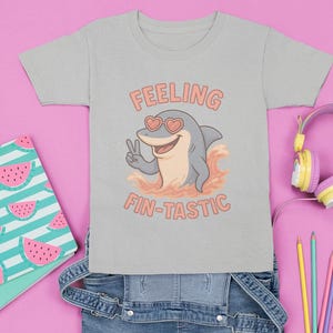 T-shirt requin fin-tastic pour enfants I T-shirt requin mignon, chemise requin rigolote, chemise futur biologiste marin, bambin bohème naturel jeune et adulte