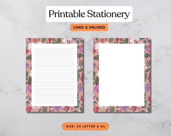 Flower Power Letter Writing Paper, Stationery Paper, Printable Letter Paper, Journal Paper A4 US Letter Instant Download