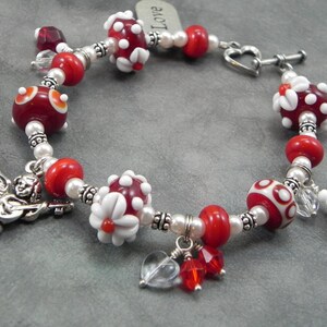 Valentine Lampwork Beaded Bracelet with Cherub and Love Charms, Red, Love, Romance