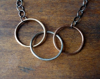 Necklace 3 Tiny Circles Mixed Metals
