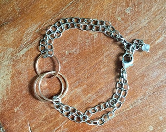 Rose Gold Circles 2+1 and Sterling Bracelet