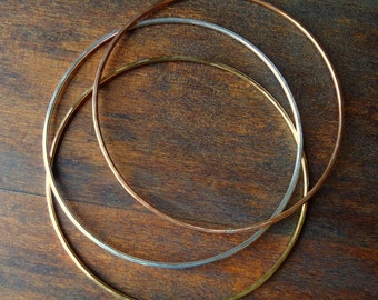 3 Simple Thin Bangles- Mixed Metals- Medium