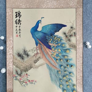 Hand-painted Chinese ink painting,Peacock ,Living Room Painting,sumi-e painting ,Wall Hanging Art,Wall decor,Japanese Ink Scroll,Asian Art